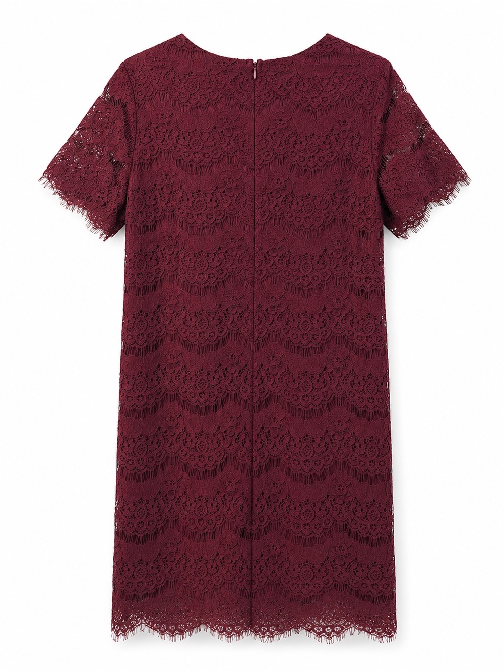 Lulus Burgundy Lace Short Sleeve Mini Dress Scalloped Trim Sheath Size S - Picture 3 of 5